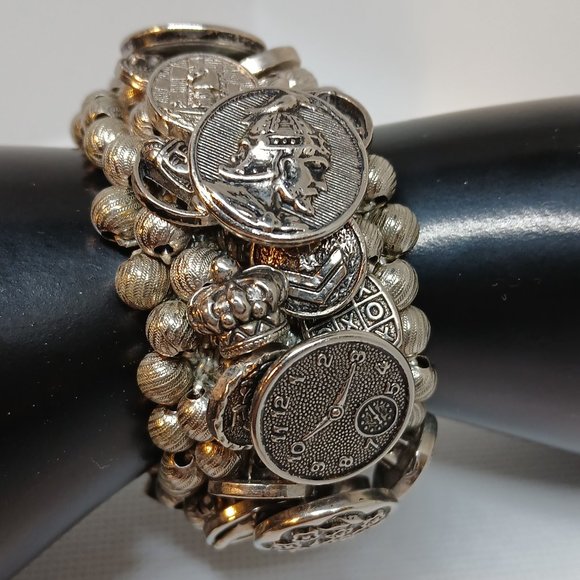 Vintage Retro Reproduction Aestetic Revival Elastic Band Button Bracelet #2W - Picture 9 of 14